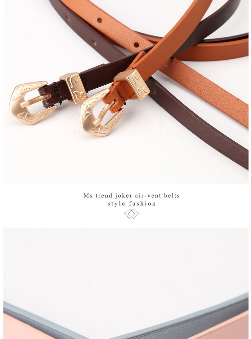 Fashion Yellow Thin Leather Belt Carved Buckle Alloy Belt,Thin belts