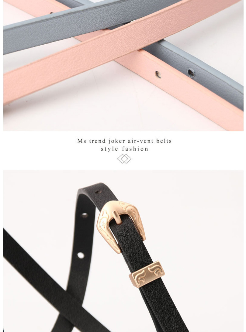 Fashion Black Thin Leather Belt Carved Buckle Alloy Belt,Thin belts