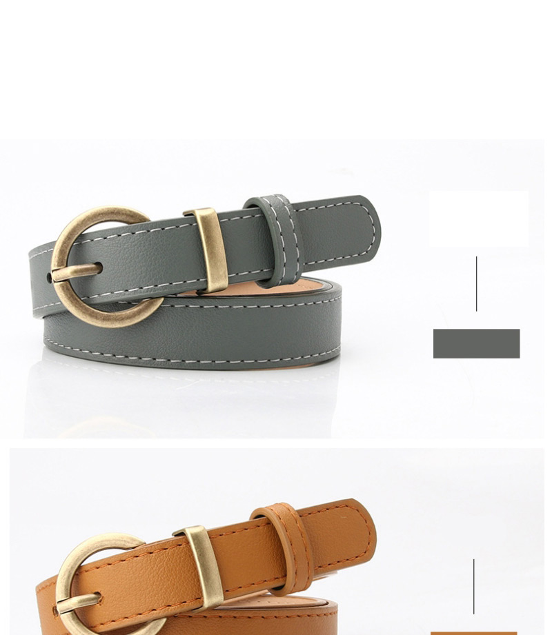 Fashion Haze Blue Faux Leather Round Buckle Belt With Pin Buckle,Wide belts