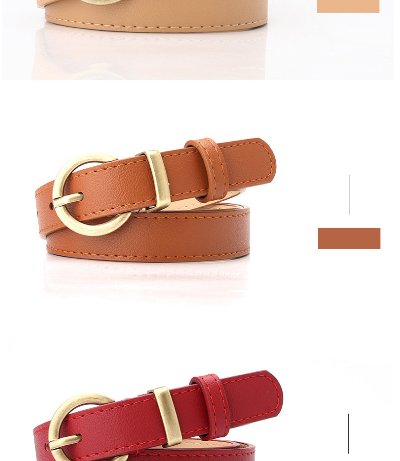Fashion Brown Faux Leather Round Buckle Belt With Pin Buckle,Wide belts