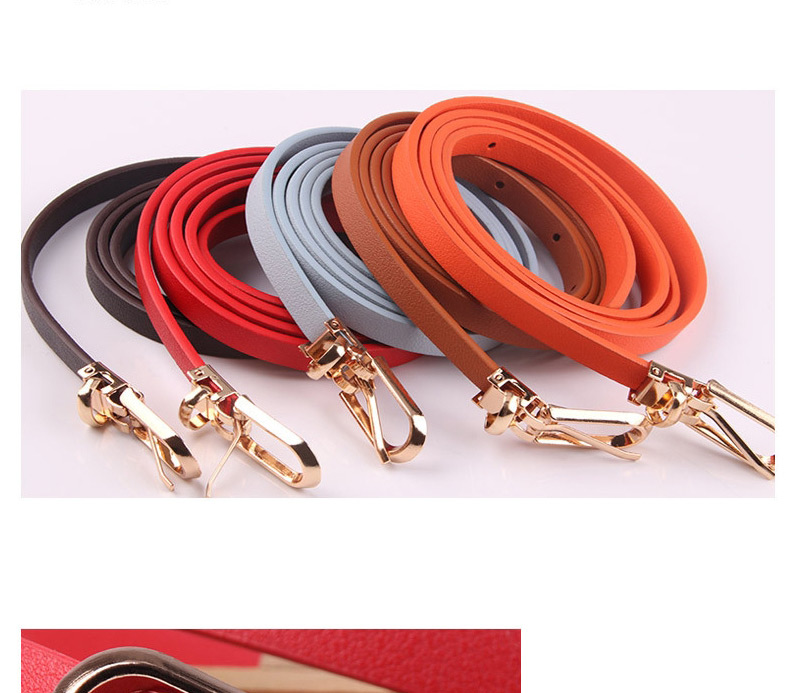 Fashion Yellow Pin Buckle Pu Leather Alloy Geometric Thin Belt,Thin belts