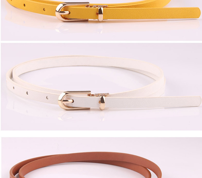 Fashion Yellow Pin Buckle Pu Leather Alloy Geometric Thin Belt,Thin belts