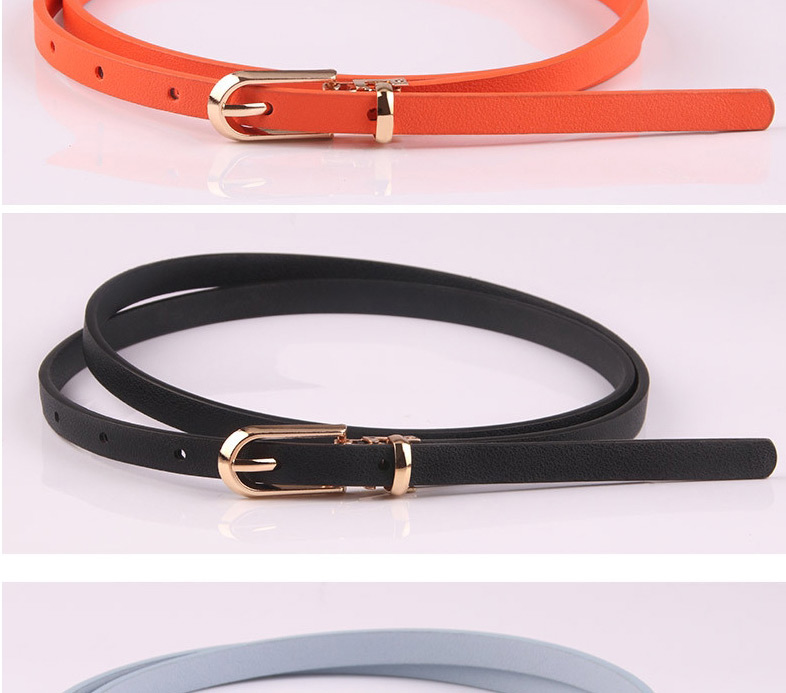 Fashion Gray Pin Buckle Pu Leather Alloy Geometric Thin Belt,Thin belts