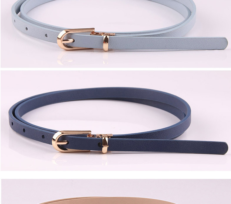 Fashion Gray Pin Buckle Pu Leather Alloy Geometric Thin Belt,Thin belts