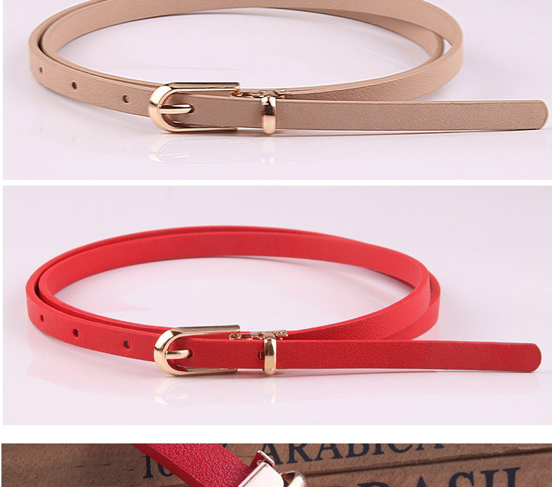 Fashion Pink Pin Buckle Pu Leather Alloy Geometric Thin Belt,Thin belts