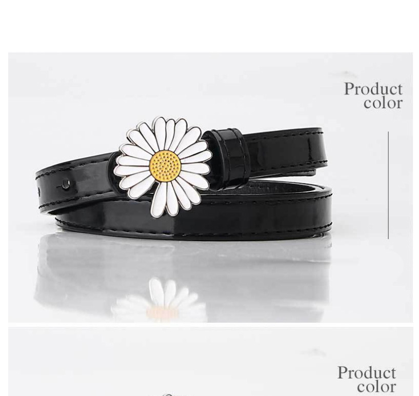 Fashion Black Daisy Drip Paint Leather Belt,Thin belts