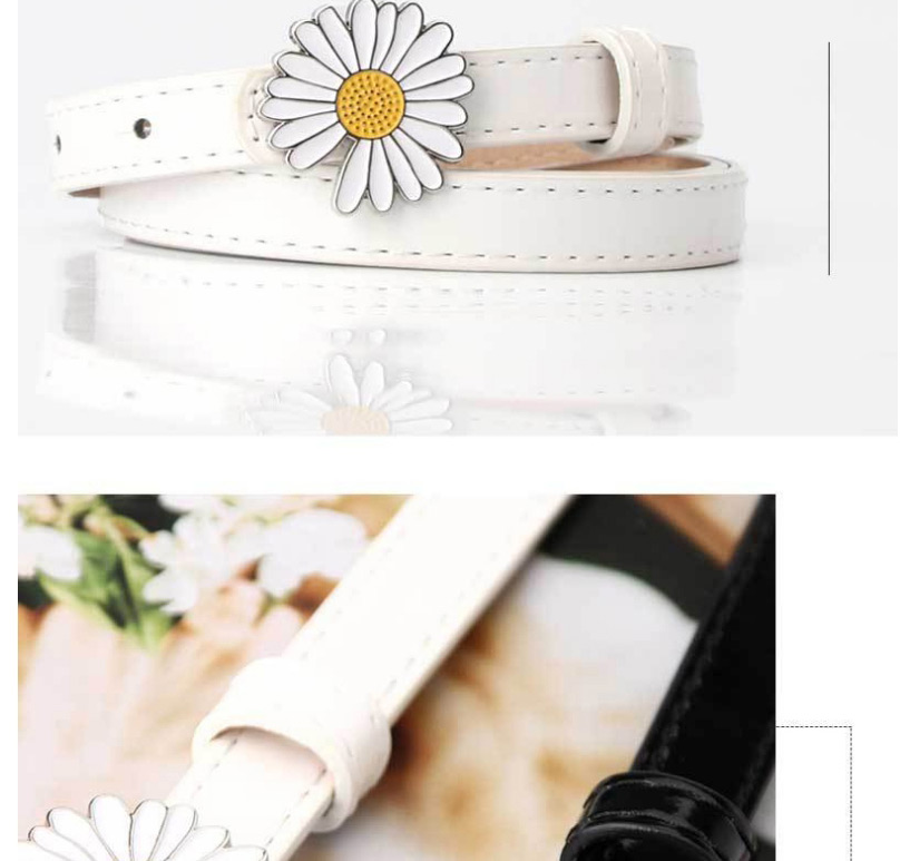 Fashion Black Daisy Drip Paint Leather Belt,Thin belts