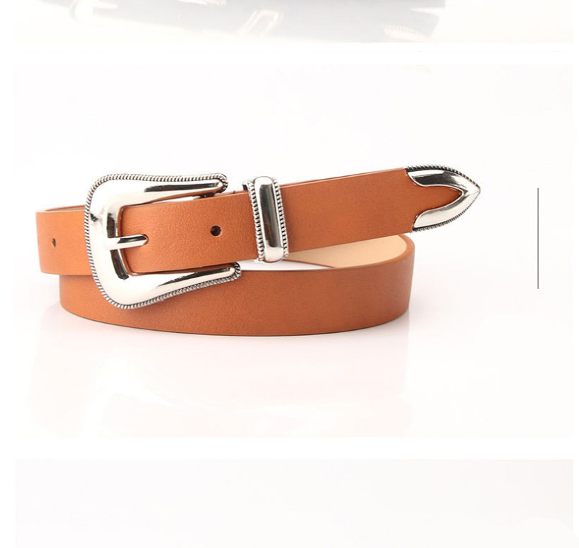 Fashion Brown Carved Alloy Buckle Dress Belt,Thin belts