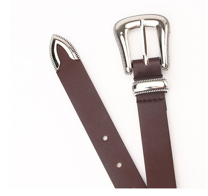 Fashion Brown Carved Alloy Buckle Dress Belt,Thin belts
