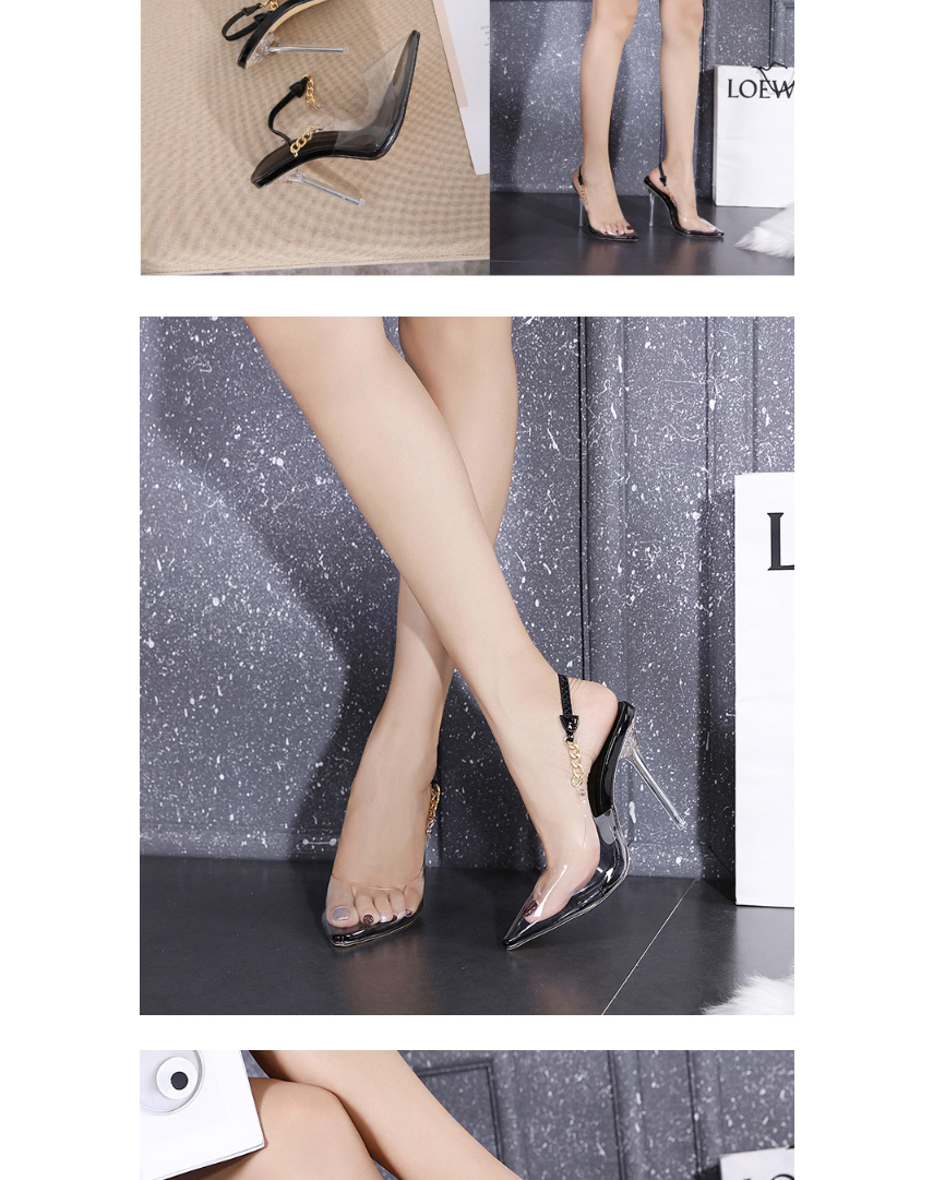 Fashion Apricot Metal Chain Transparent Pointed Toe Stiletto Sandals,Slippers