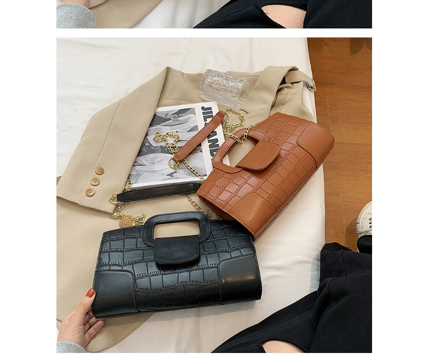 Fashion Black Chain Stone Pattern Shoulder Messenger Bag,Messenger bags