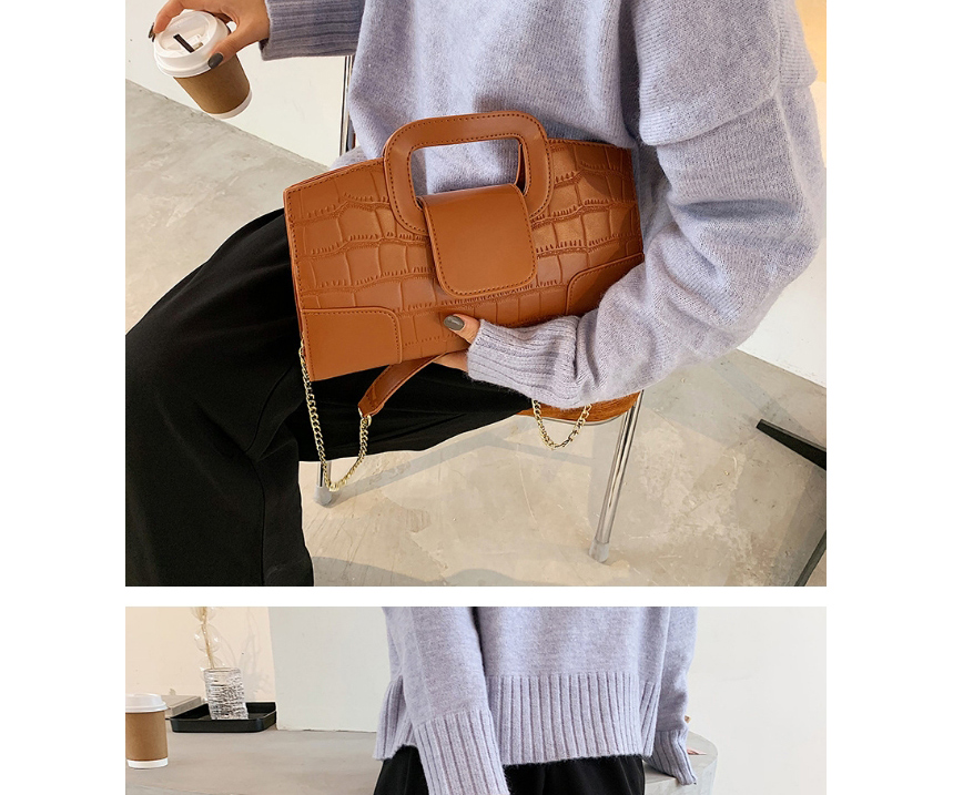 Fashion Brown Chain Stone Pattern Shoulder Crossbody Bag,Messenger bags