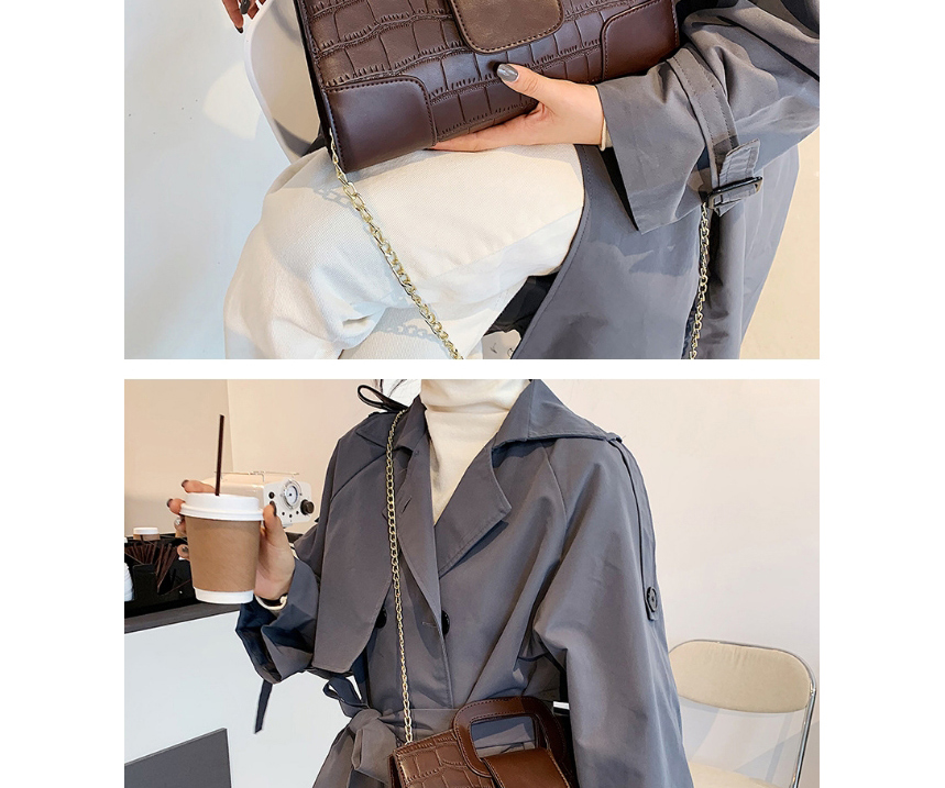 Fashion Coffee Color Chain Stone Pattern Shoulder Messenger Bag,Messenger bags