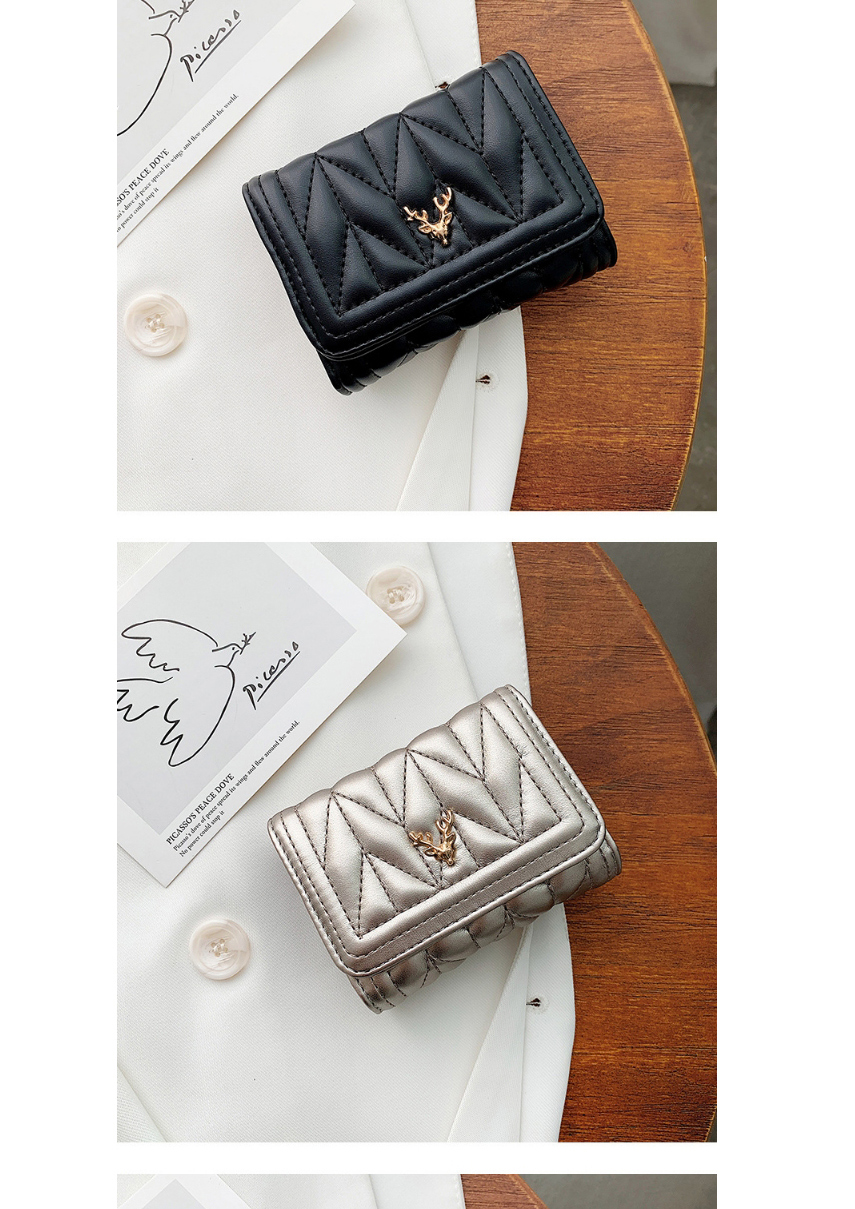 Fashion Champagne Gold Embroidered Antler Short Wallet,Wallet