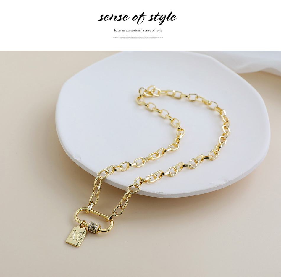 Fashion L Copper Inlaid Zircon Thick Chain Ring Pendant Letter Necklace,Necklaces