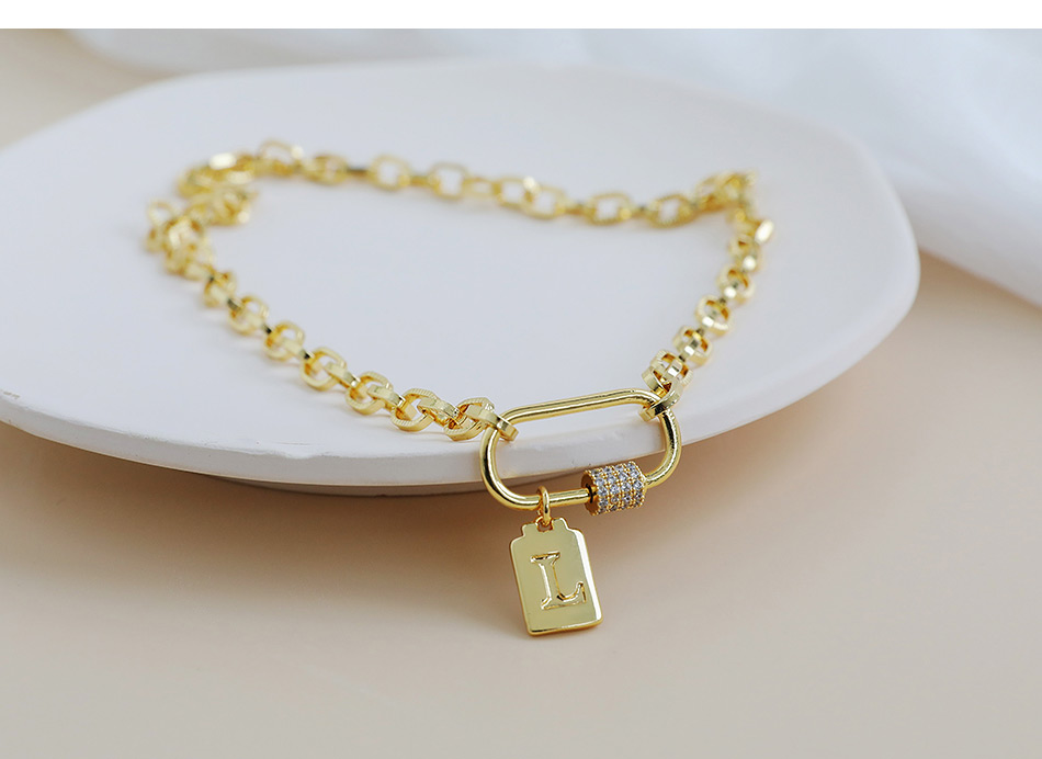 Fashion L Copper Inlaid Zircon Thick Chain Ring Pendant Letter Necklace,Necklaces