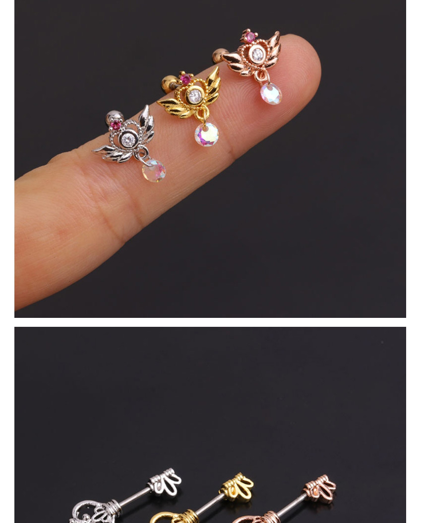 Fashion 5# Rose Gold Stainless Steel Pendant Geometric Micro-inlaid Zircon Earrings,Earrings
