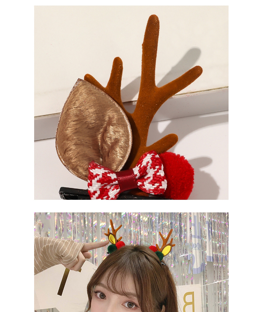 Fashion Antlers Red Christmas Antler Hair Ball Bow Tie Contrast Color Hairpin,Hairpins