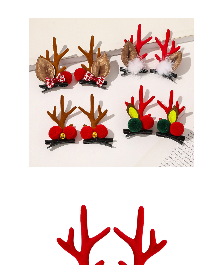 Fashion Bow Tie Fur Ball Red Christmas Antler Hair Ball Bow Tie Contrast Color Hairpin,Hairpins