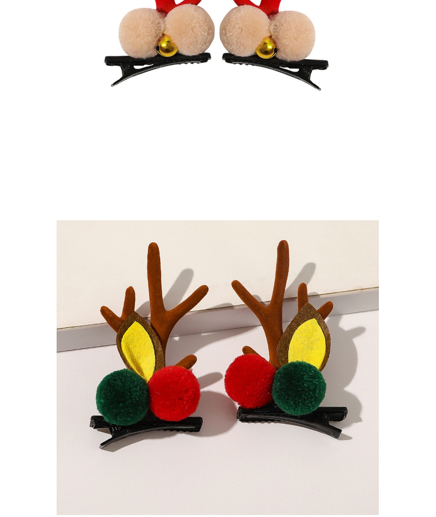 Fashion Antlers Brown Christmas Antler Hair Ball Bow Tie Contrast Color Hairpin,Hairpins