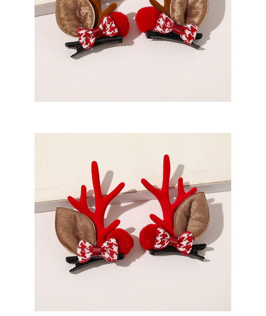 Fashion Antlers Red Christmas Antler Hair Ball Bow Tie Contrast Color Hairpin,Hairpins
