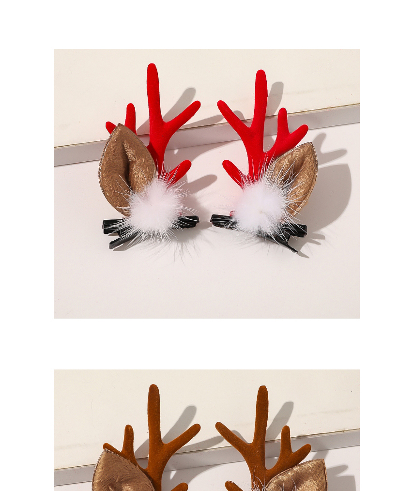 Fashion Antlers Brown Christmas Antler Hair Ball Bow Tie Contrast Color Hairpin,Hairpins