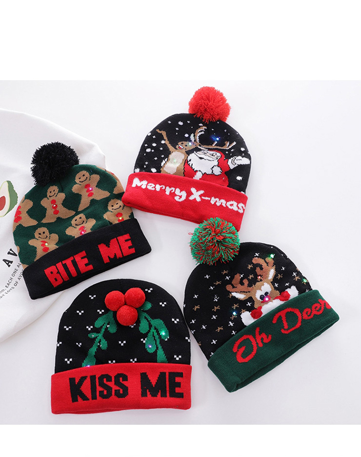 Fashion Navy Christmas Tree Christmas Wool Ball Thickened Contrast Printing Knitted Hat (without Light),Knitting Wool Hats