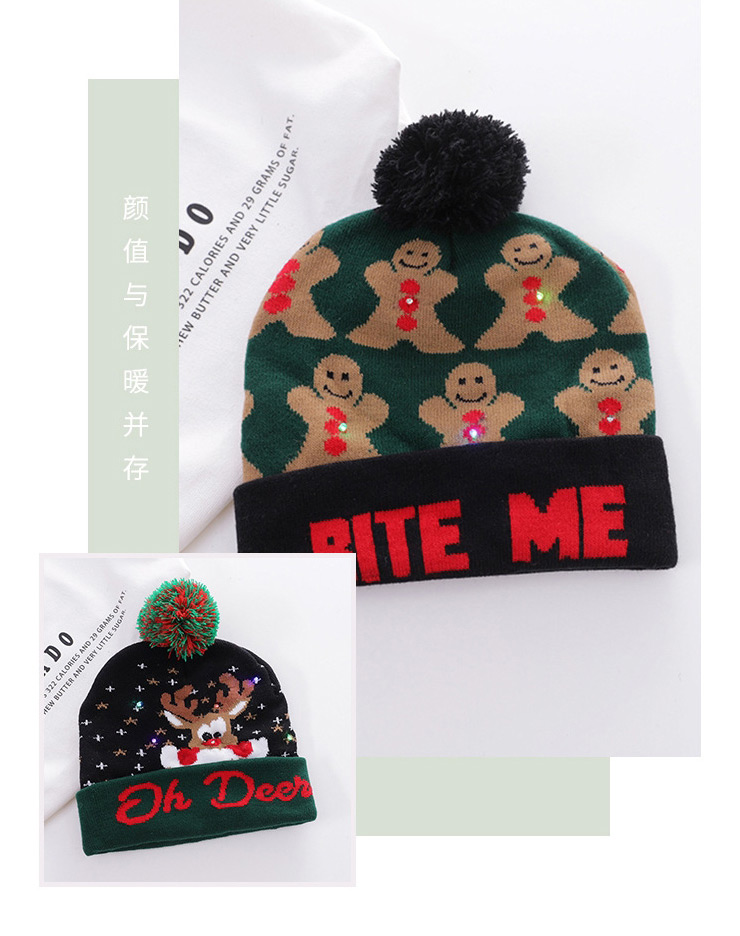 Fashion Tibetan Old Man Christmas Wool Ball Thickened Contrast Printing Knitted Hat (without Light),Knitting Wool Hats