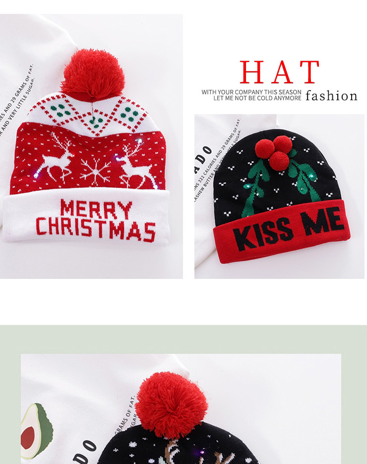 Fashion Gingerbread Man Christmas Wool Ball Thickened Contrast Printing Knitted Hat (without Light),Knitting Wool Hats