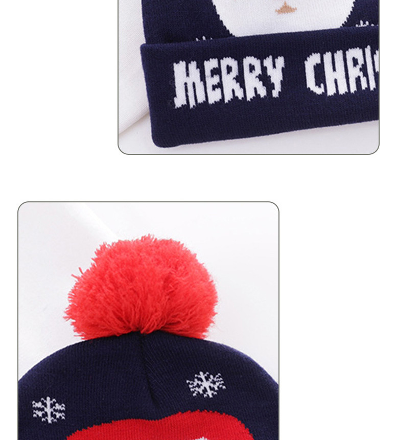Fashion Lake Blue Old Man Christmas Wool Ball Flanging Printing Contrast Color Knitted Hat (without Light),Knitting Wool Hats