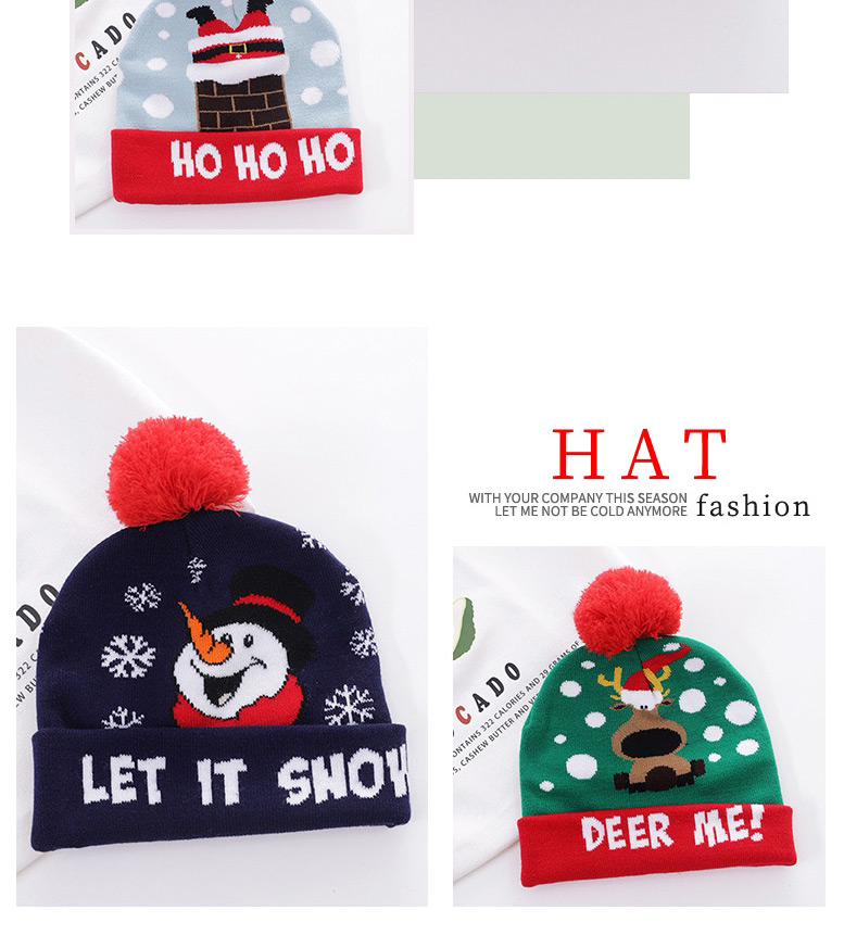 Fashion Tibetan Blue Snow Doll Christmas Wool Ball Flanging Printing Contrast Color Knitted Hat (without Light),Knitting Wool Hats
