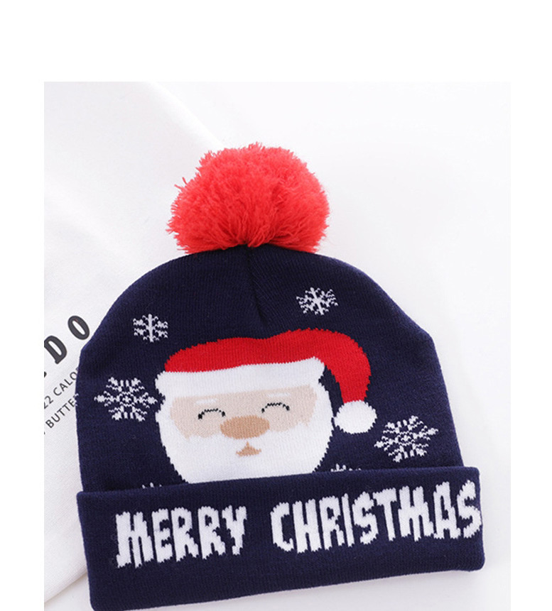 Fashion Tibetan Blue Snow Doll Christmas Wool Ball Flanging Printing Contrast Color Knitted Hat (without Light),Knitting Wool Hats