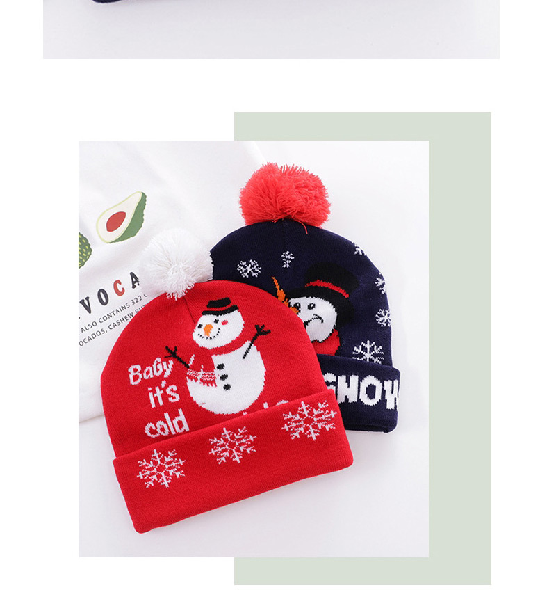 Fashion Scarlet Snowman Christmas Wool Ball Flanging Printed Contrast Color Knitted Hat (without Light),Knitting Wool Hats