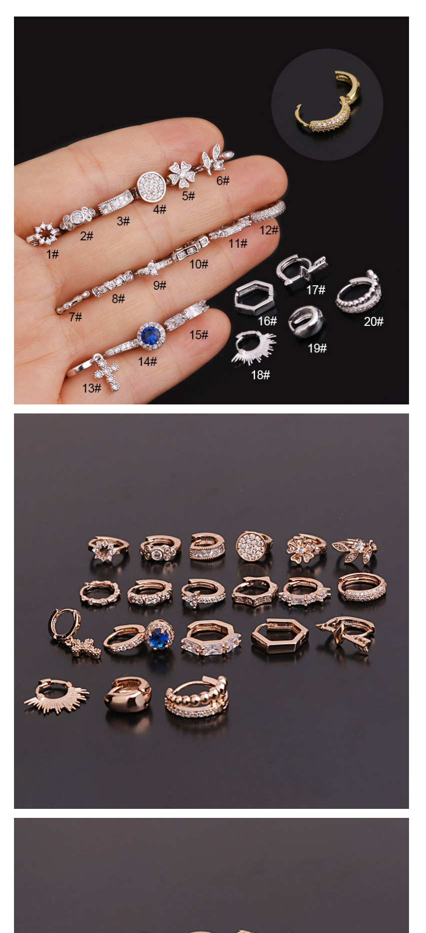 Fashion 10#silver Micro-inlaid Zircon Flowers Stainless Steel Geometric Earrings,Earrings
