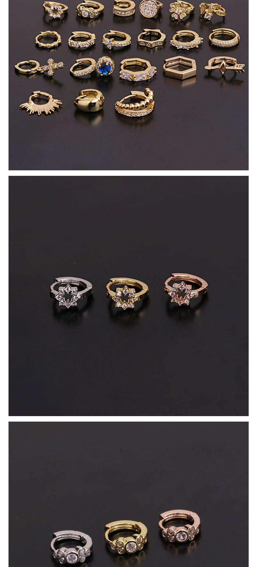 Fashion 6#rose Gold Micro-inlaid Zircon Flowers Stainless Steel Geometric Earrings,Earrings
