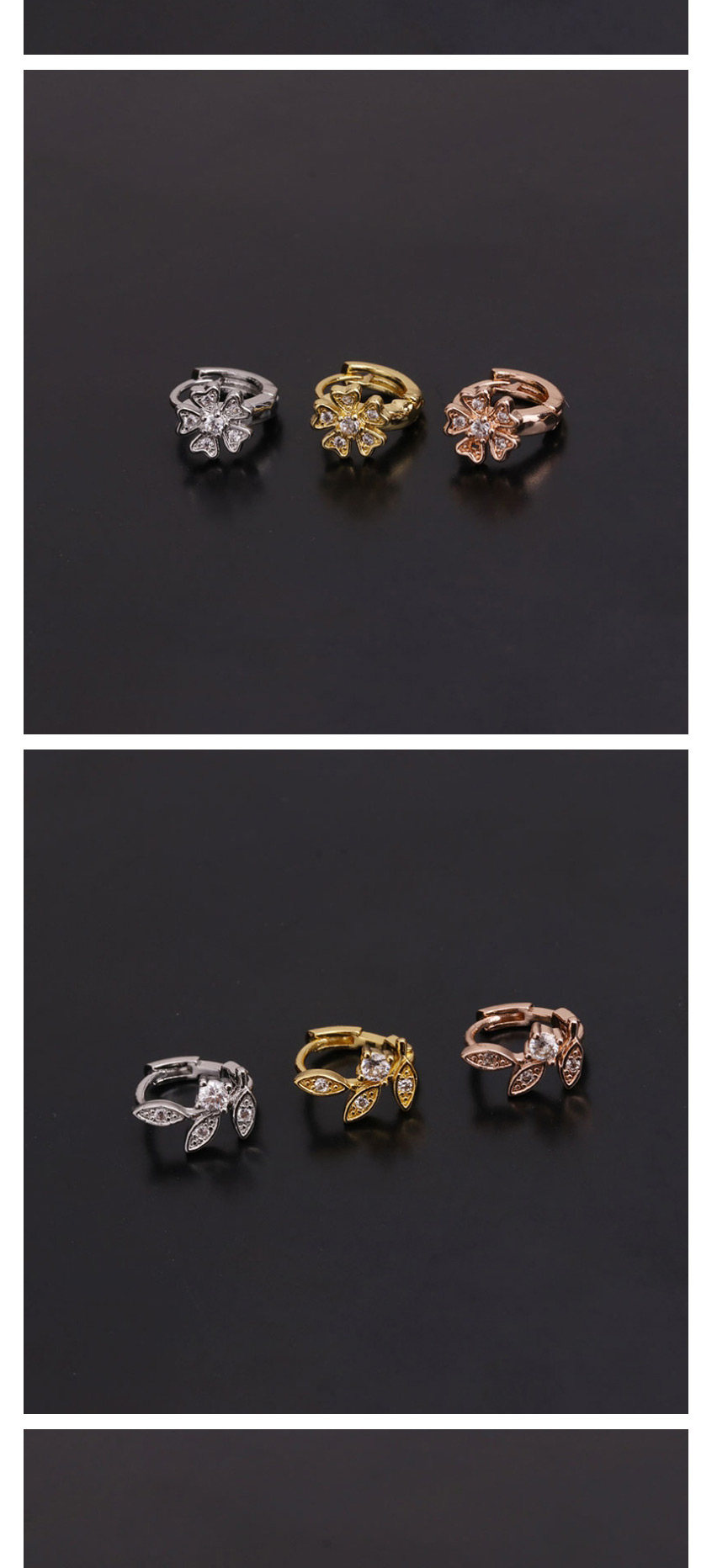 Fashion 11# Rose Gold Micro-inlaid Zircon Flowers Stainless Steel Geometric Earrings,Earrings
