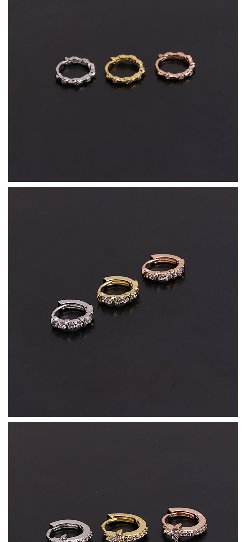Fashion 14# Rose Gold Micro-inlaid Zircon Flowers Stainless Steel Geometric Earrings,Earrings