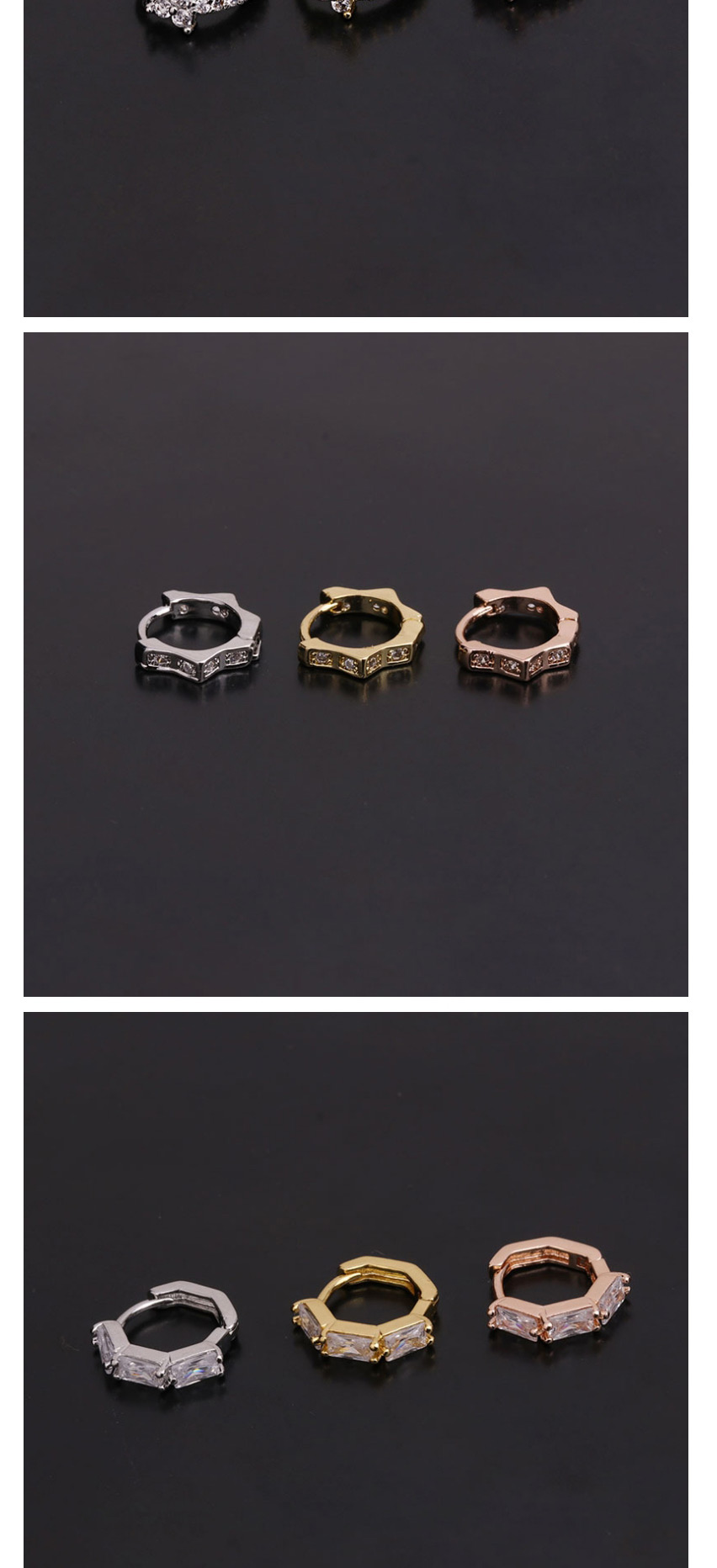 Fashion 20#silver Micro-inlaid Zircon Flowers Stainless Steel Geometric Earrings,Earrings