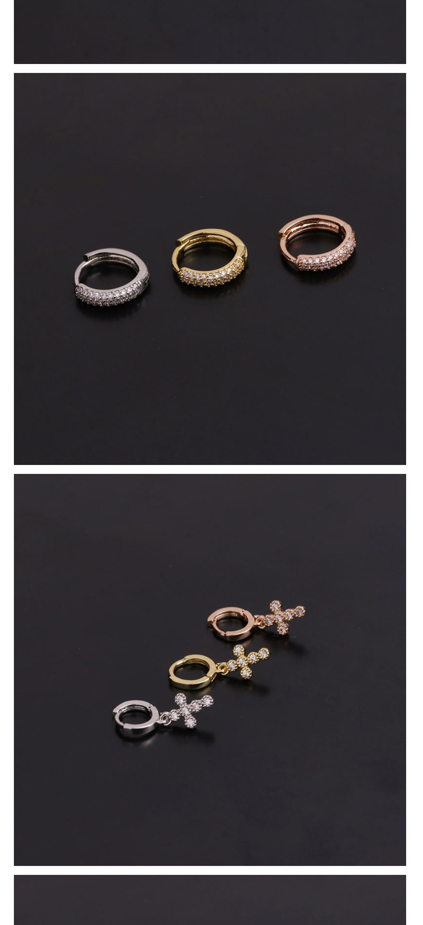 Fashion 12# Rose Gold Micro-inlaid Zircon Flowers Stainless Steel Geometric Earrings,Earrings