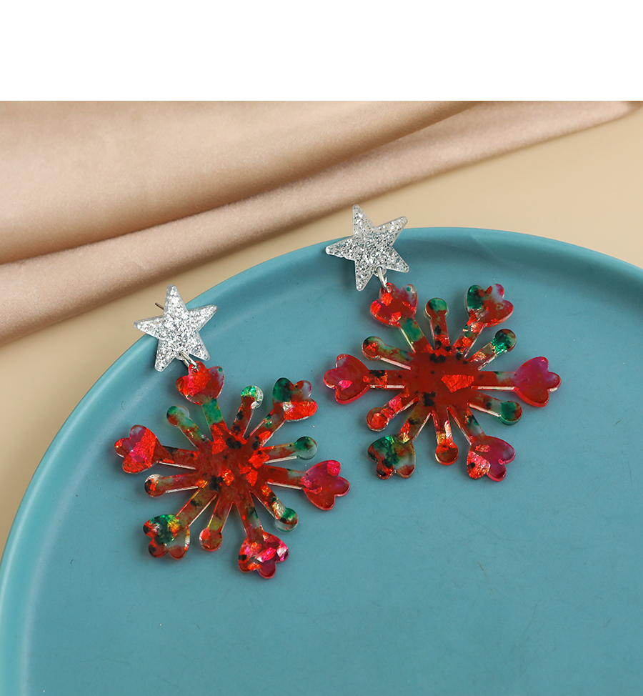 Fashion Red Resin Five-pointed Star Snowflake Earrings,Drop Earrings