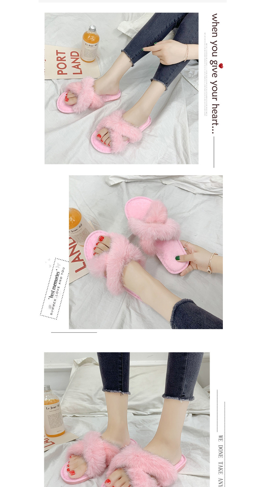 Fashion Pink Rabbit Fur Household Cross-slip Wear-resistant Slippers,Slippers