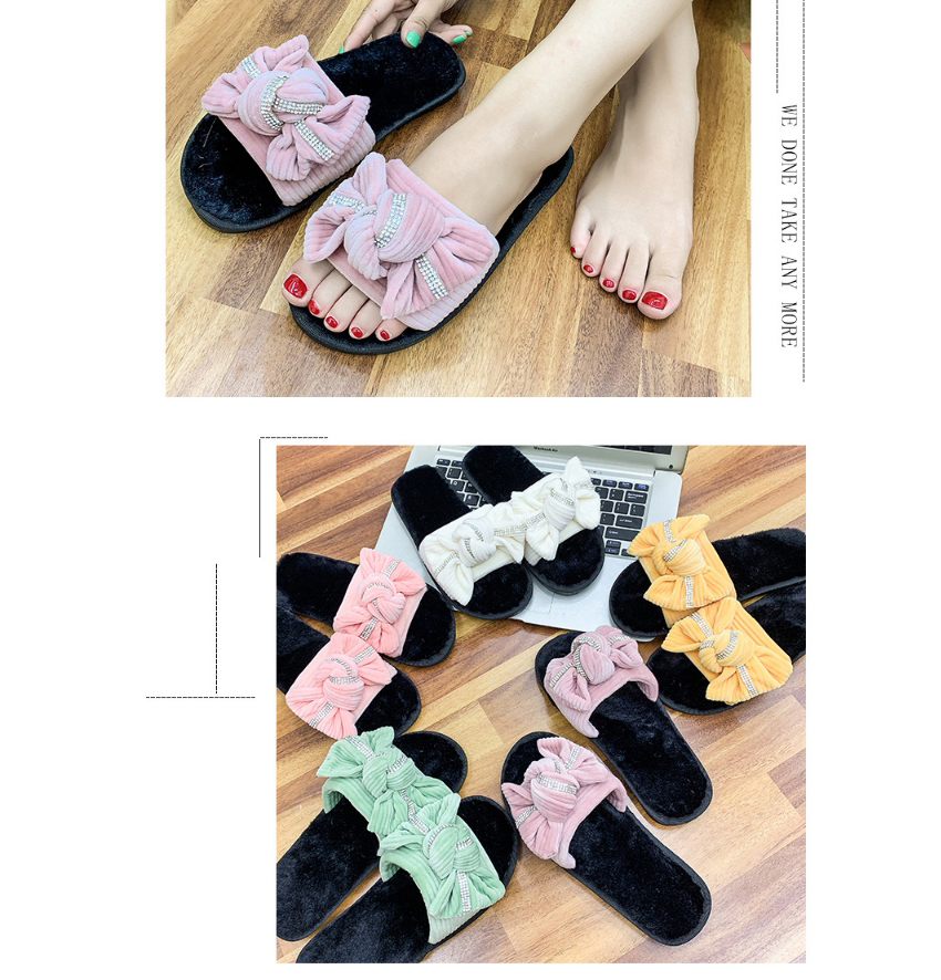 Fashion Pink Corduroy Bow Flat Slippers,Slippers