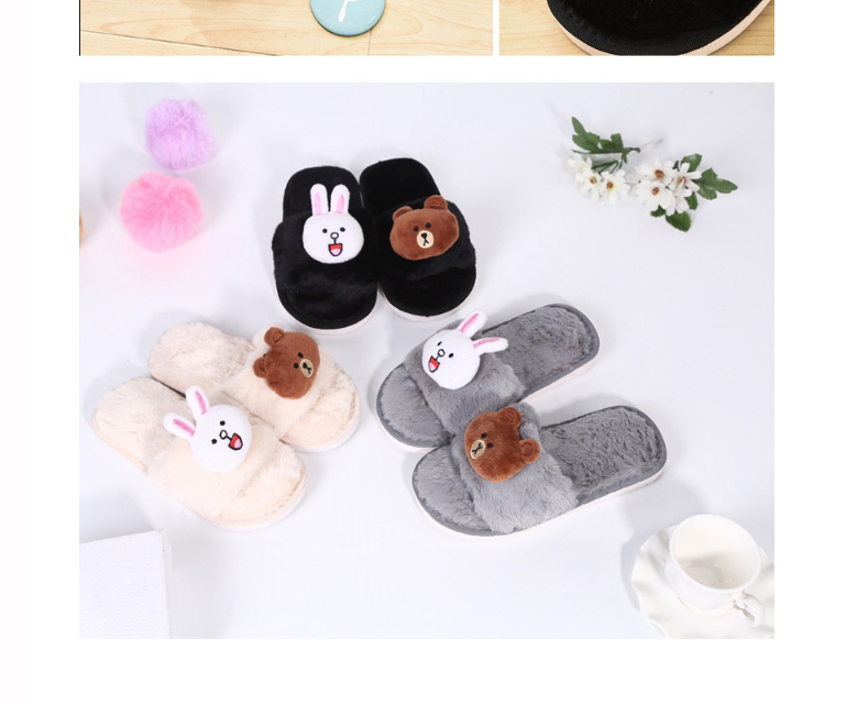 Fashion Beige Bunny Bear Plush Non-slip Cotton Slippers For Children,Slippers