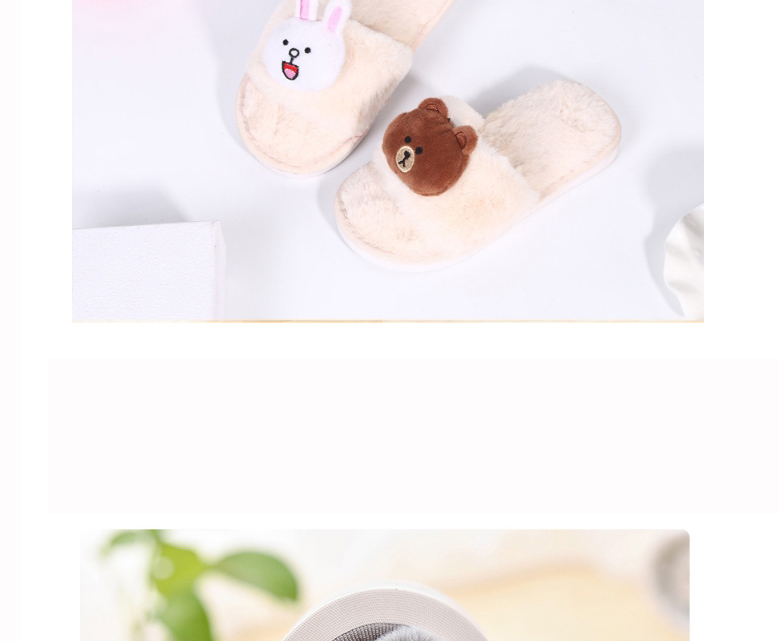 Fashion Beige Bunny Bear Plush Non-slip Cotton Slippers For Children,Slippers