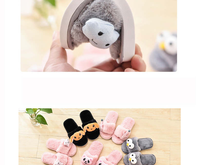 Fashion Black Bunny Bear Plush Non-slip Cotton Slippers For Children,Slippers