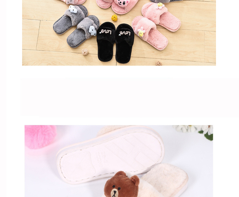 Fashion Black Bunny Bear Plush Non-slip Cotton Slippers For Children,Slippers
