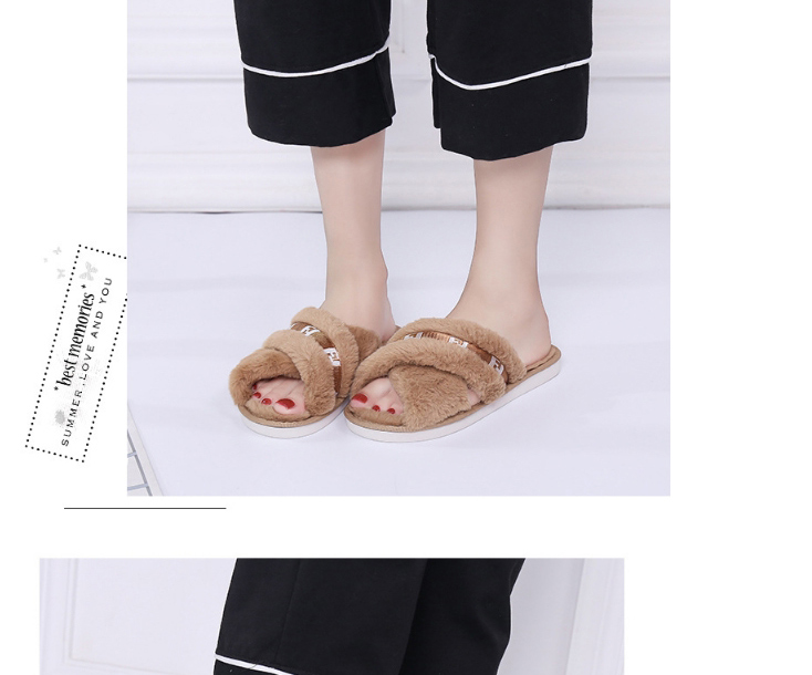 Fashion Gray Indoor Cross Plush Slippers,Slippers