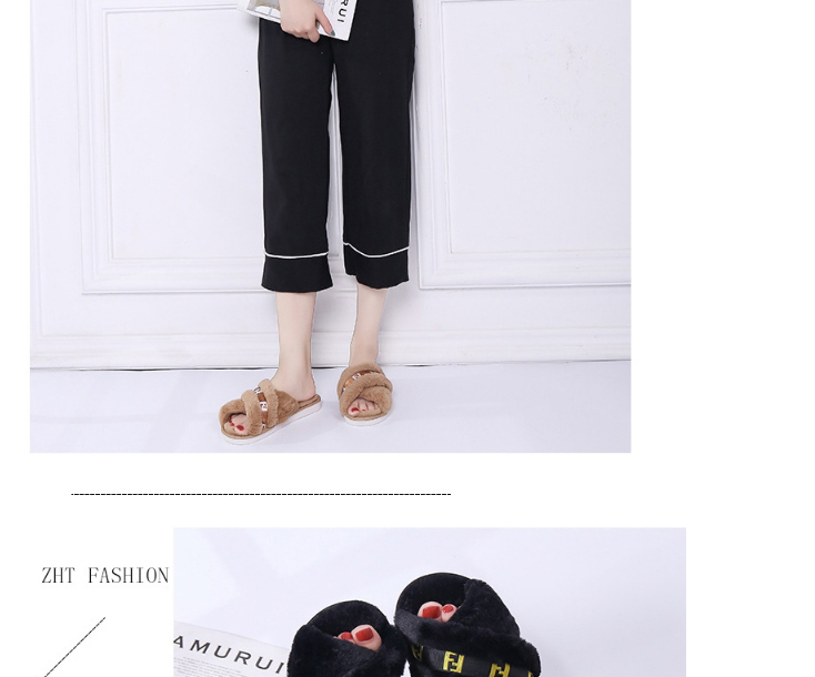 Fashion Brown Indoor Cross Plush Slippers,Slippers