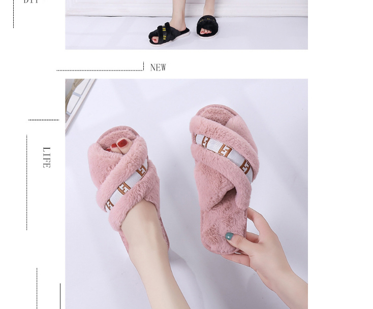 Fashion Pink Indoor Cross Plush Slippers,Slippers