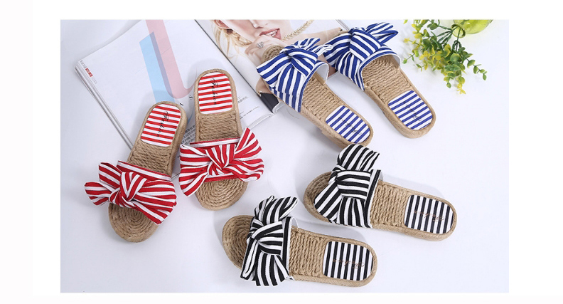 Fashion Blue Striped Linen Sandals And Slippers With Bow,Slippers